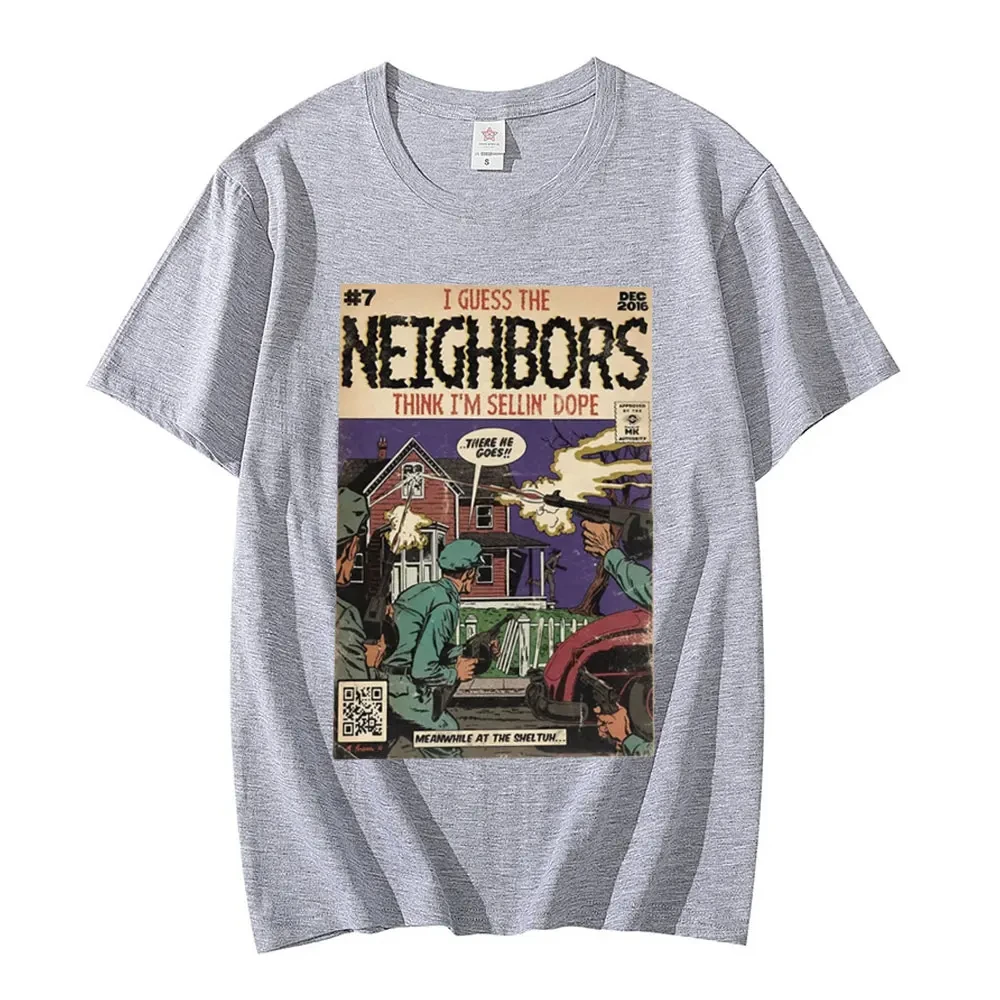 J Cole Neighbors Comic Book Parody T-shirt Band Cole Music Tour Graphic T Shirt Men Harajuku Punk T-shirts Unisex Tops Clothing