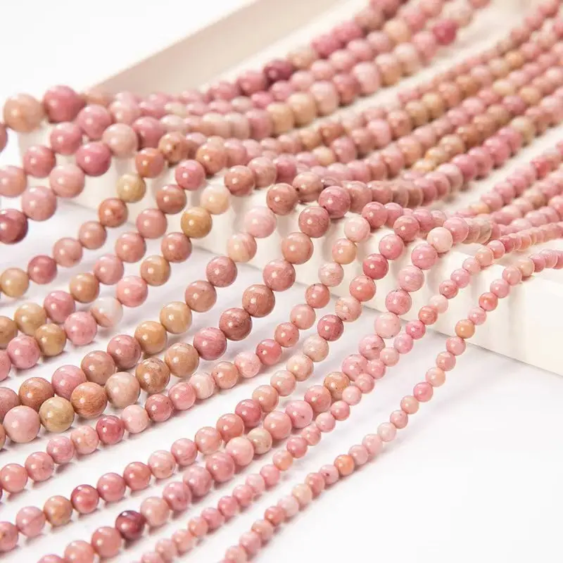 

60pcs Natural Gemstone Beads Rhodonite Rhodochrosite with Rosewood Grain for DIY Bracelet Making