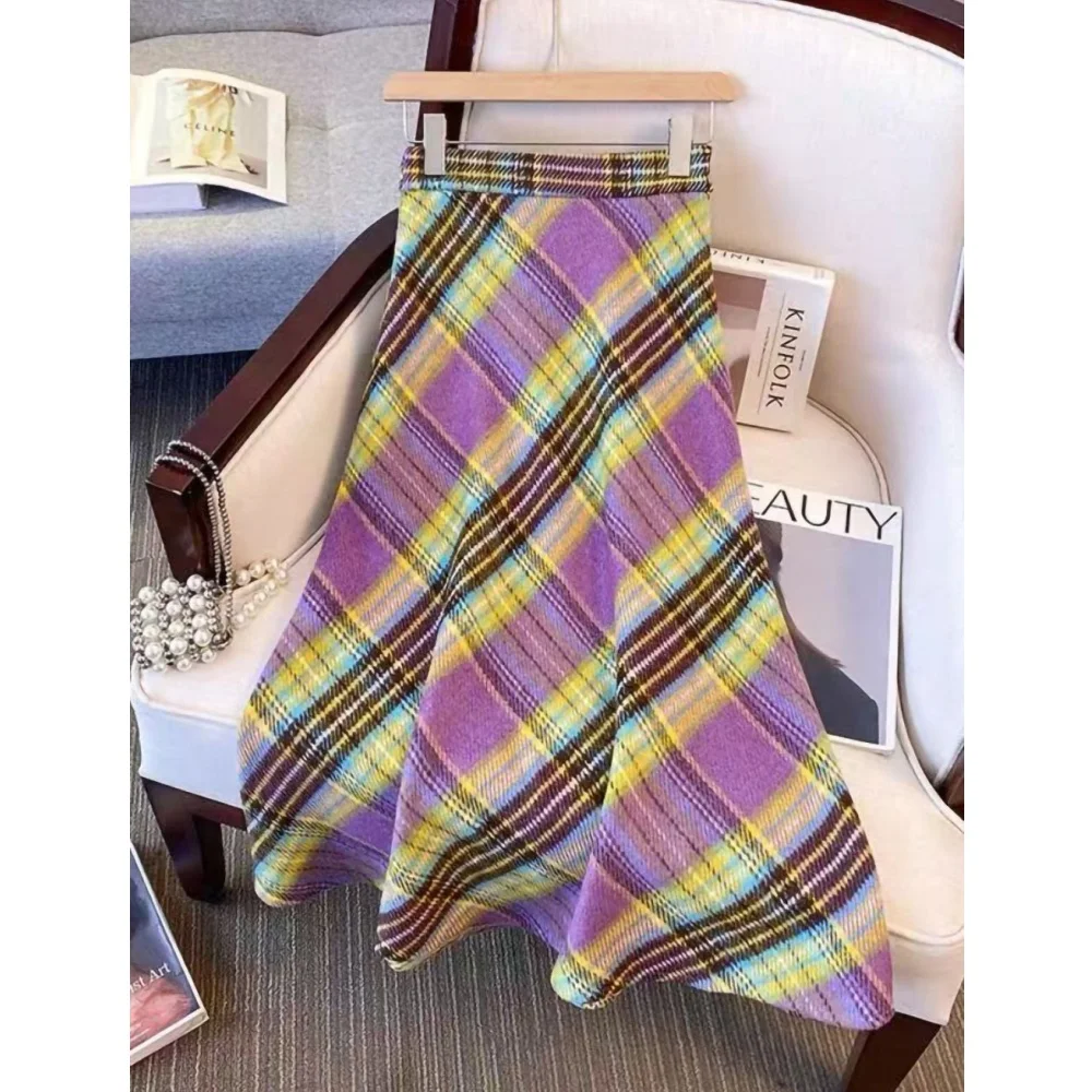Women Spring Autumn Vintage Graceful Bowknot Sweater Plaid Skirts 1 or Two Piece Set Lady Retro Knit Tops High Waist Skirt Suits
