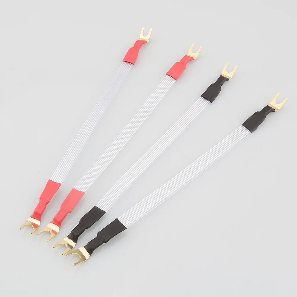 

audiocrast 4pcs HiFi Silver Plated Jumper Cable DIY Audio Speaker Wire Banana To Spade Bridge Cable 15cm speaker jumper links