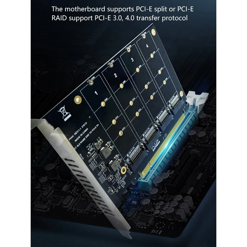 محول بطاقة توسيع للسيارة ، PCIE إلى NVME ، نوع المفتاح M ، SSD إلى PCIE16X ، 4 Bay M2