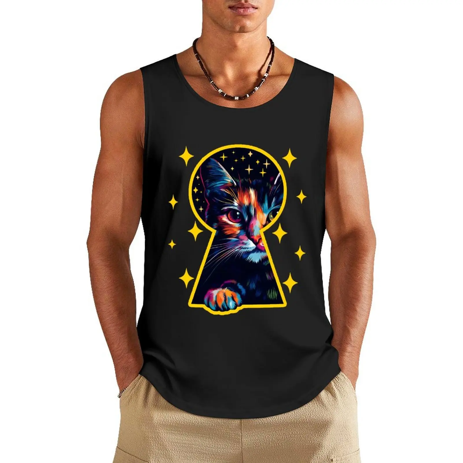 

Cat in a keyhole Tank Top cotton t-shirts man Men gym sportswear bodybuilding t shirt summer clothes men 2025