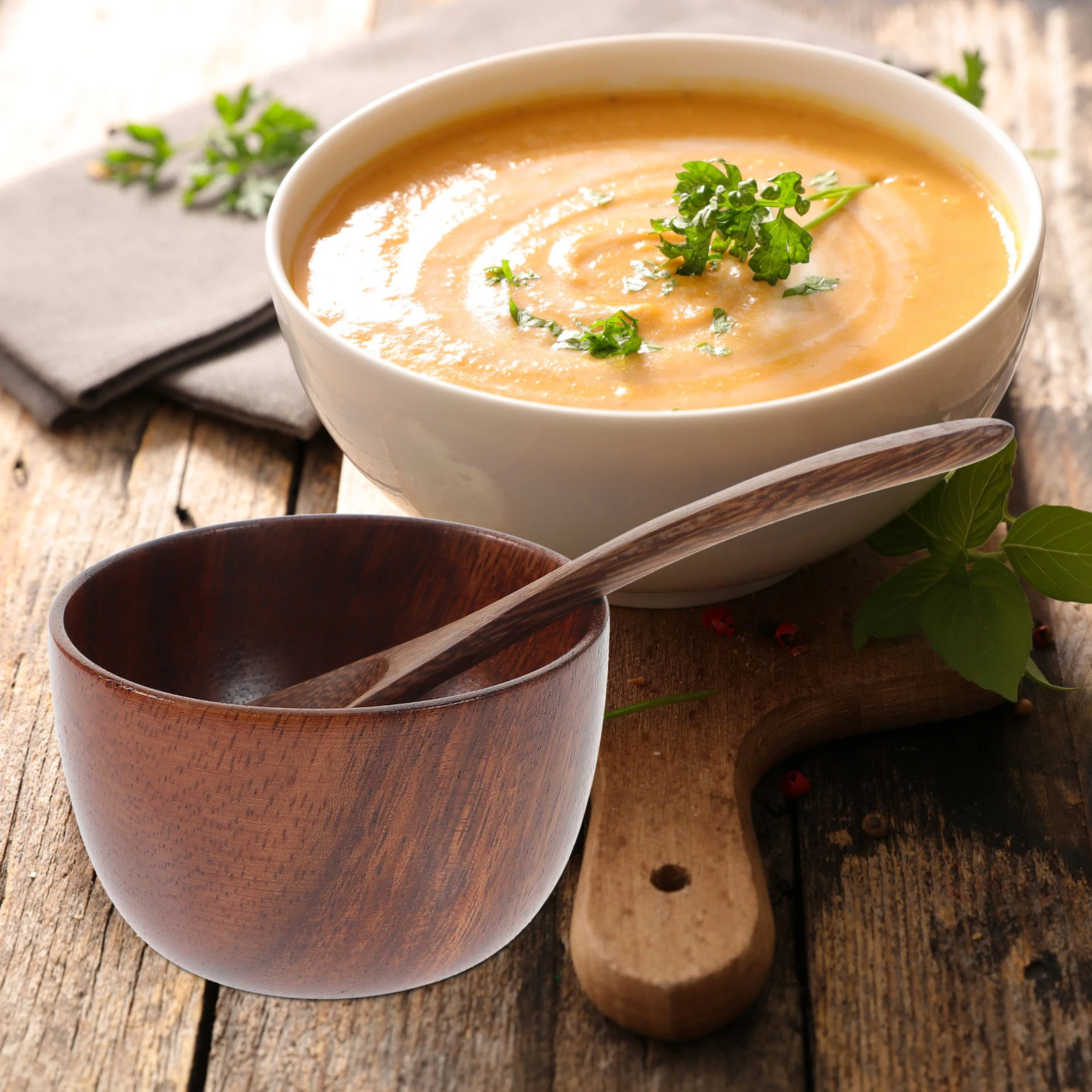 

1 set 1 Set Wooden Bowl Spoon Set Premium Natural Finish Multi-Function Dinner Bowl For Soup Salad Fruit Household Home