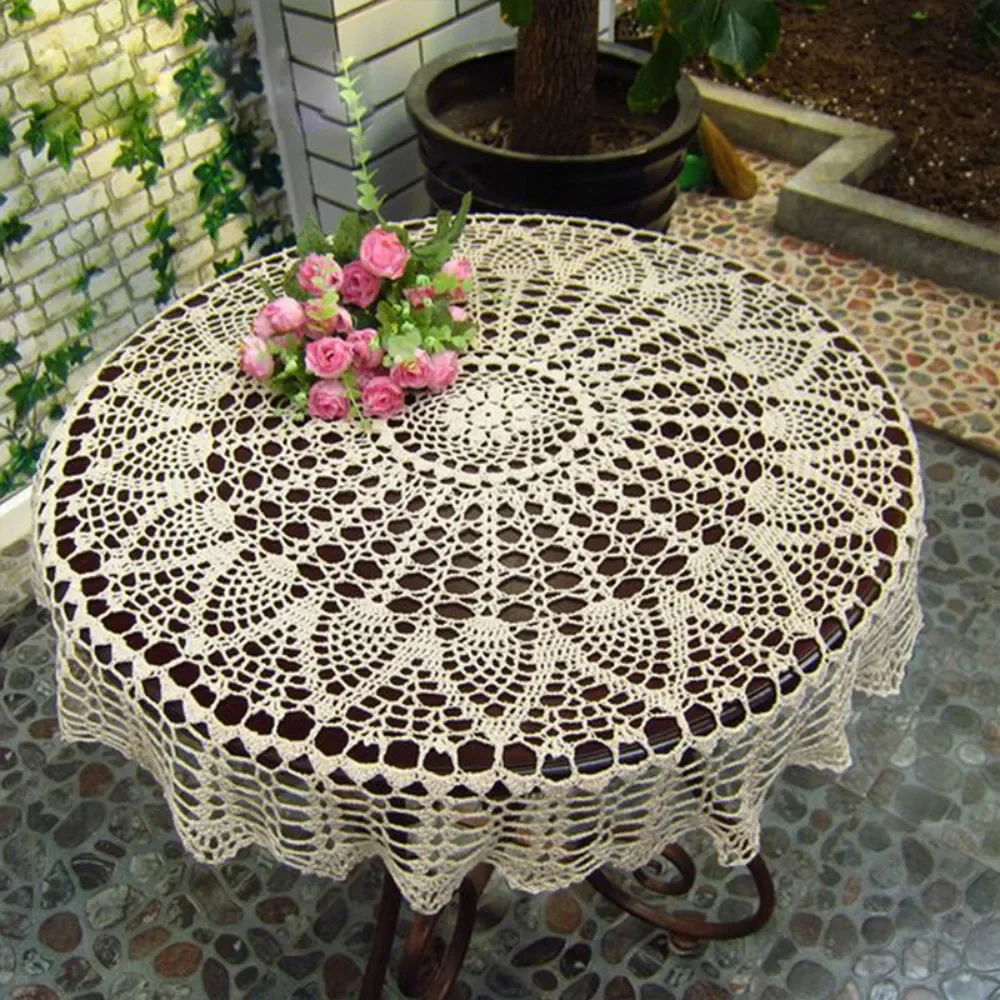 Round Handmade Crochet Openwork Tablecloth Cotton Lace Mat Placemat Vintage Tablecloth Home Decoration 70/80/90cm