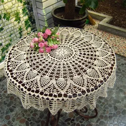 Rodada Handmade Crochet Openwork Toalha De Mesa Algodão Lace Mat Placemat Vintage Toalha De Mesa Decoração Casa 70/80/90cm