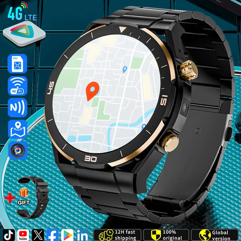 4G Full Netcom Android 9.0 4G Смарт-часы 360*360 Amoled 1,54-дюймовый экран Дисплей GPS WIFI HD Видеозвонок 2MP Камера Смарт-часы Мужские