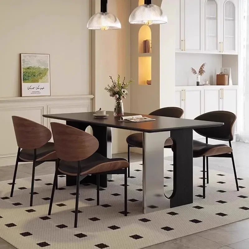 Modern simple retro style black rock slab dining household rectangular dining  designer high-end dining  and