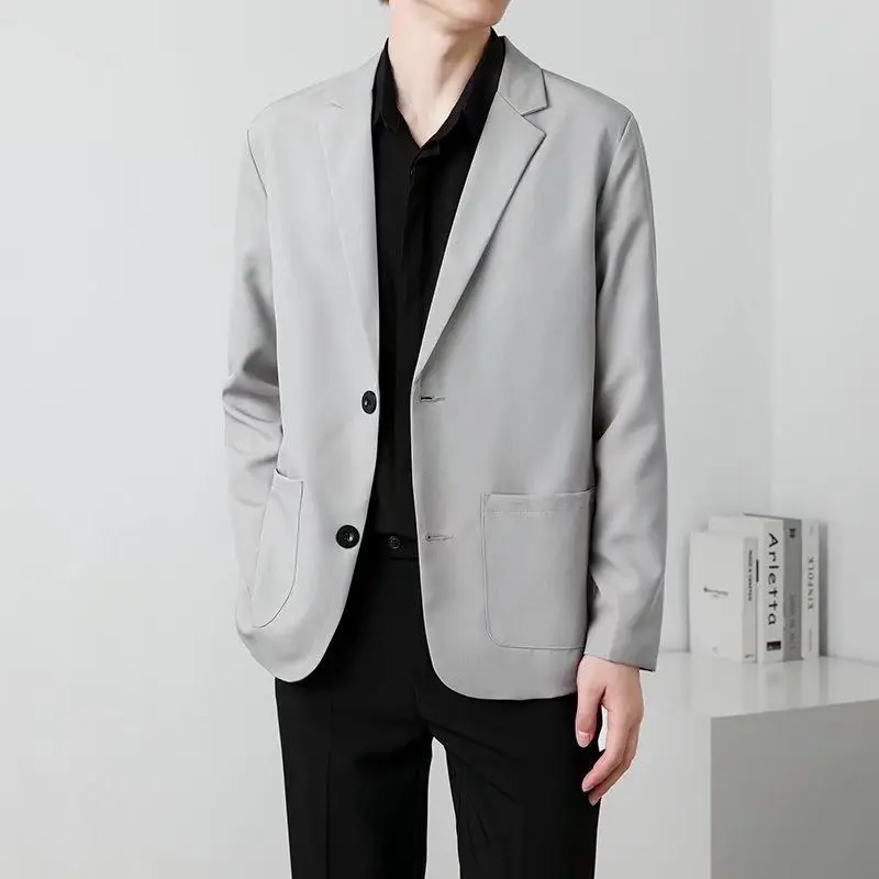 Dress Men\'s Suit Jackets Business Gray Single Breasted Male Blazer Simple Original Fashion 2024 Coat Spring Clothes Classic New