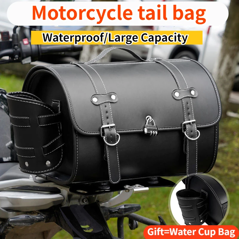 

Motorcycle Tail Bag Retro Hard Shell Leather Waterproof Tail Bag Motorcycle Travel Road Car Rear Trunk Large Capacity Helmet Bag