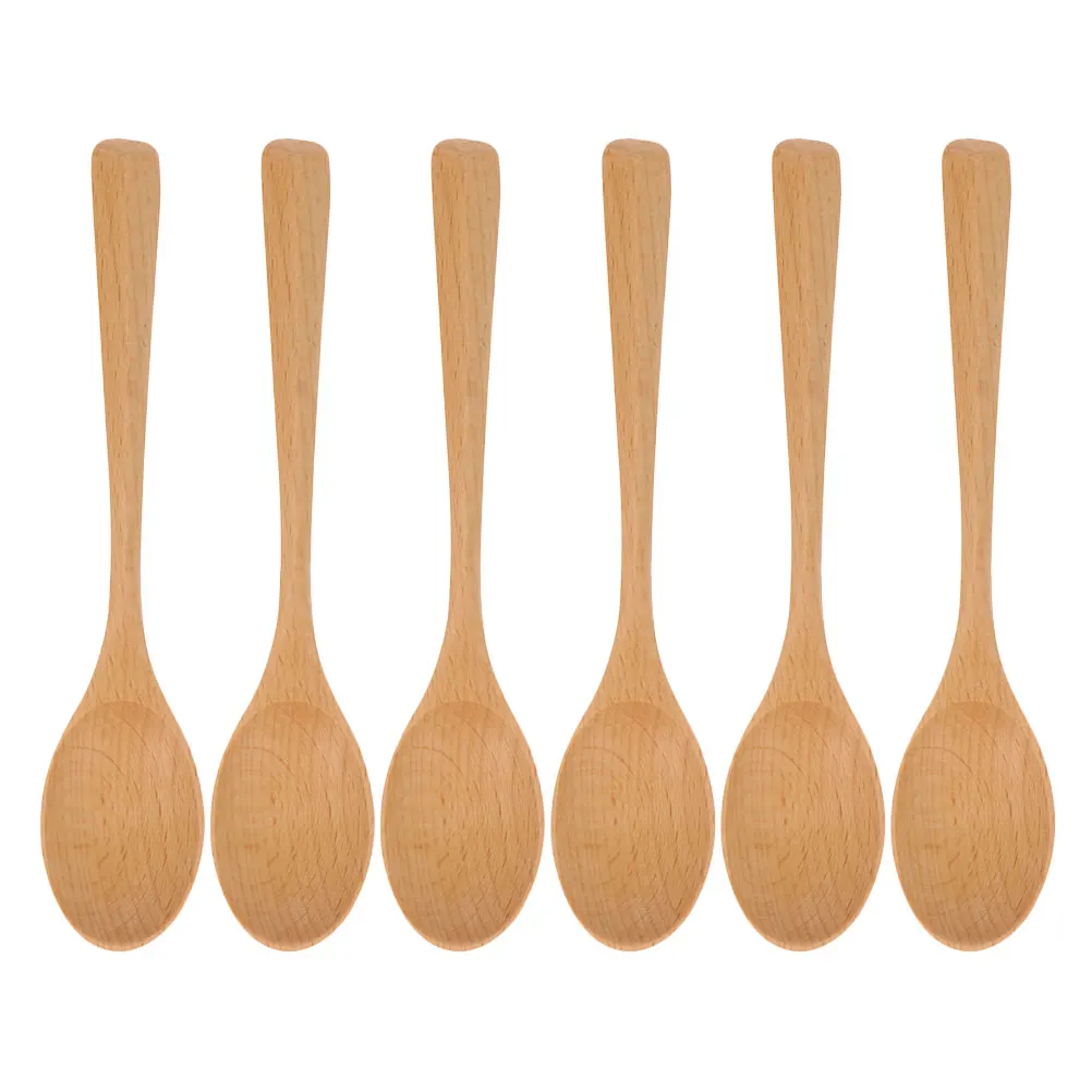 

6pcs Wooden Soup Spoons Kitchen Utensils Ergonomic Porridge Ladle Scoop For Home Restaurant Use Dessert Rice Spoon