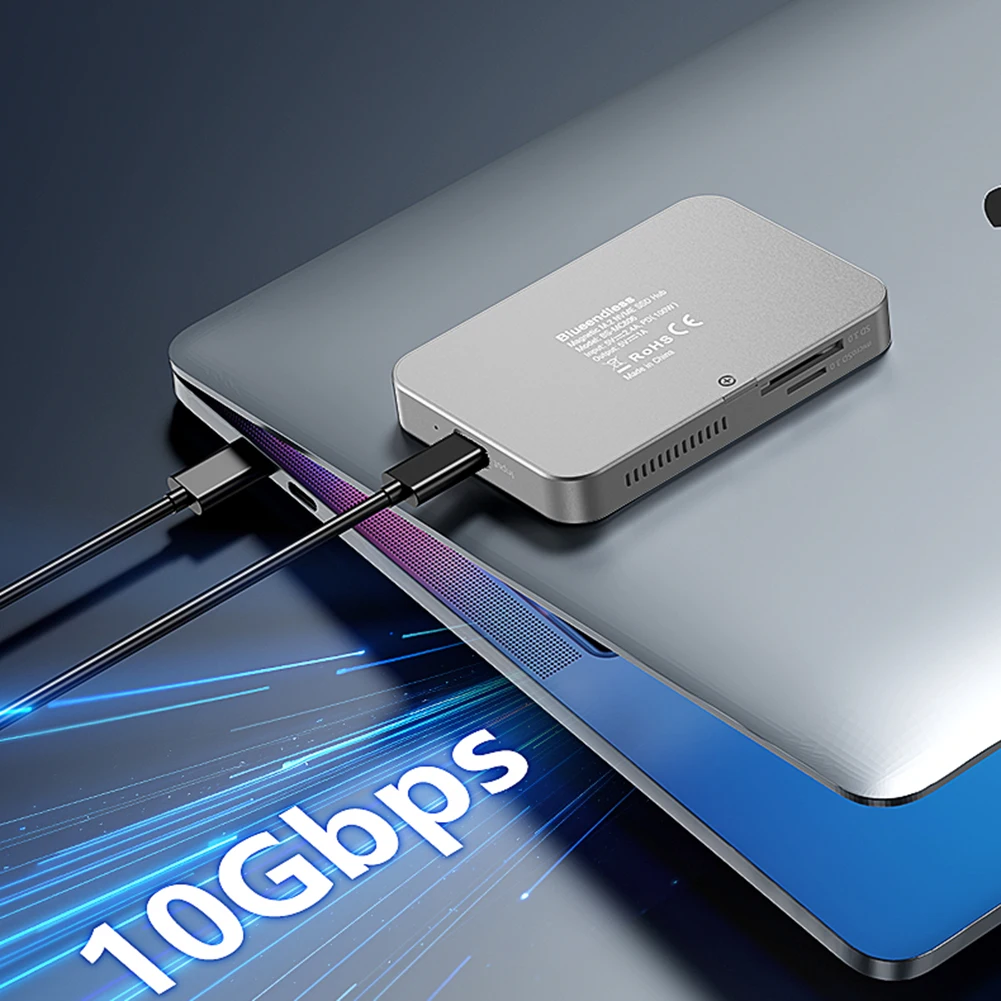 

10Gbps Magnetic SSD Enclosure Docking Station with Cooling Fan USB3.2 Splitter USB-C 2in1 NVME Card Reader 4k 60Hz Video Storage