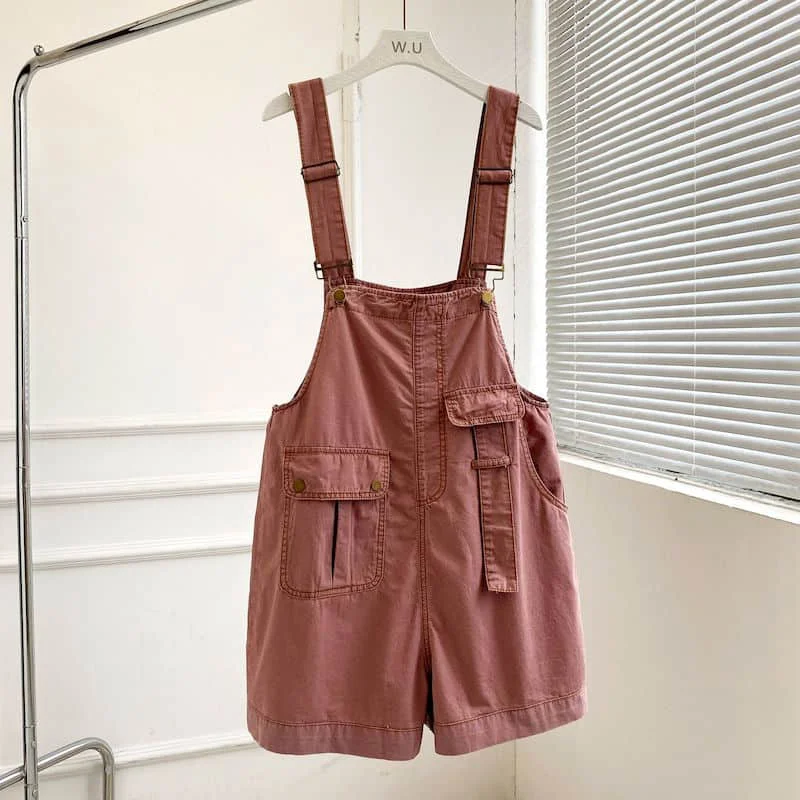 Denim Jumpsuits for Women Vintage Korean Style One Piece Outfit Casual Cropped Rompers Solid Short Jeans Summer Women Clothing