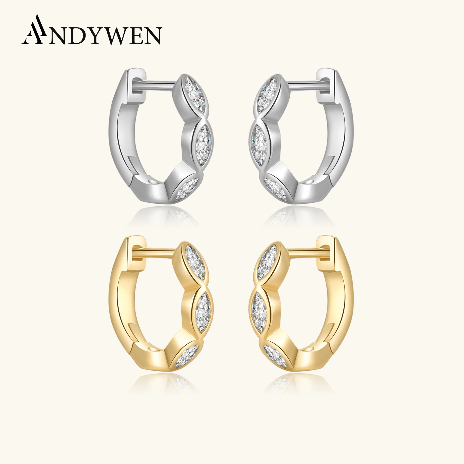 Andywen 925 Sterling Silver Gold 9mm Huggies Round 7 Andywen 925 Sterling Silver Gold 9mm Huggies Round