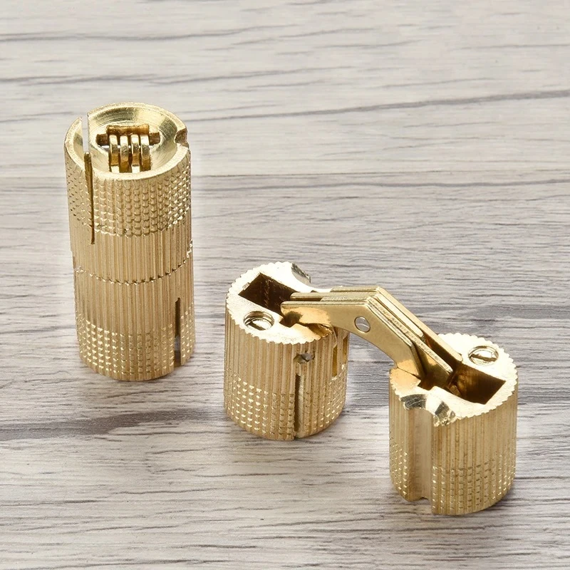 10pcs Copper Brass Furniture Hinges 8-18mm Cylindrical Hidden Cabinet Concealed Invisible Door Hinges for Hardware Gift Box