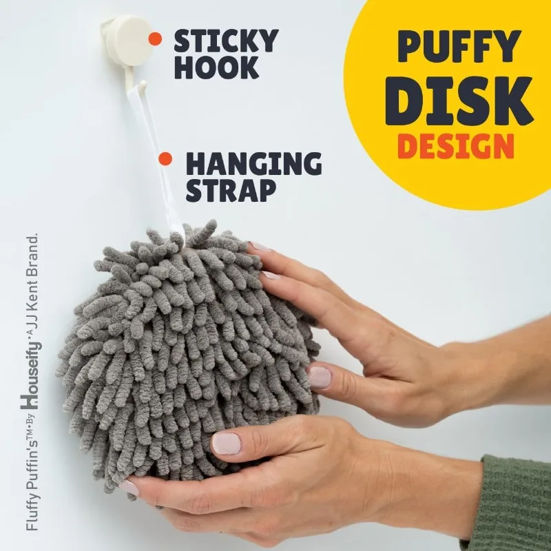 Toallas de mano de microfibra - Juego de 3 toallas de mano esponjosas con gancho de pared - Puffs de secado rápido y fácil