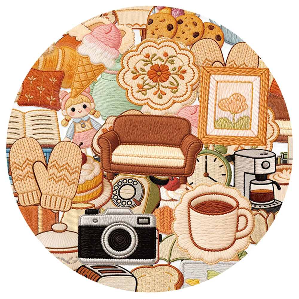 

10/30/50pcs Embroidery Style Small Item Stickers Creative Transparent Cartoon Decals Scrapbook Phone Suitcase Sticker Decoration