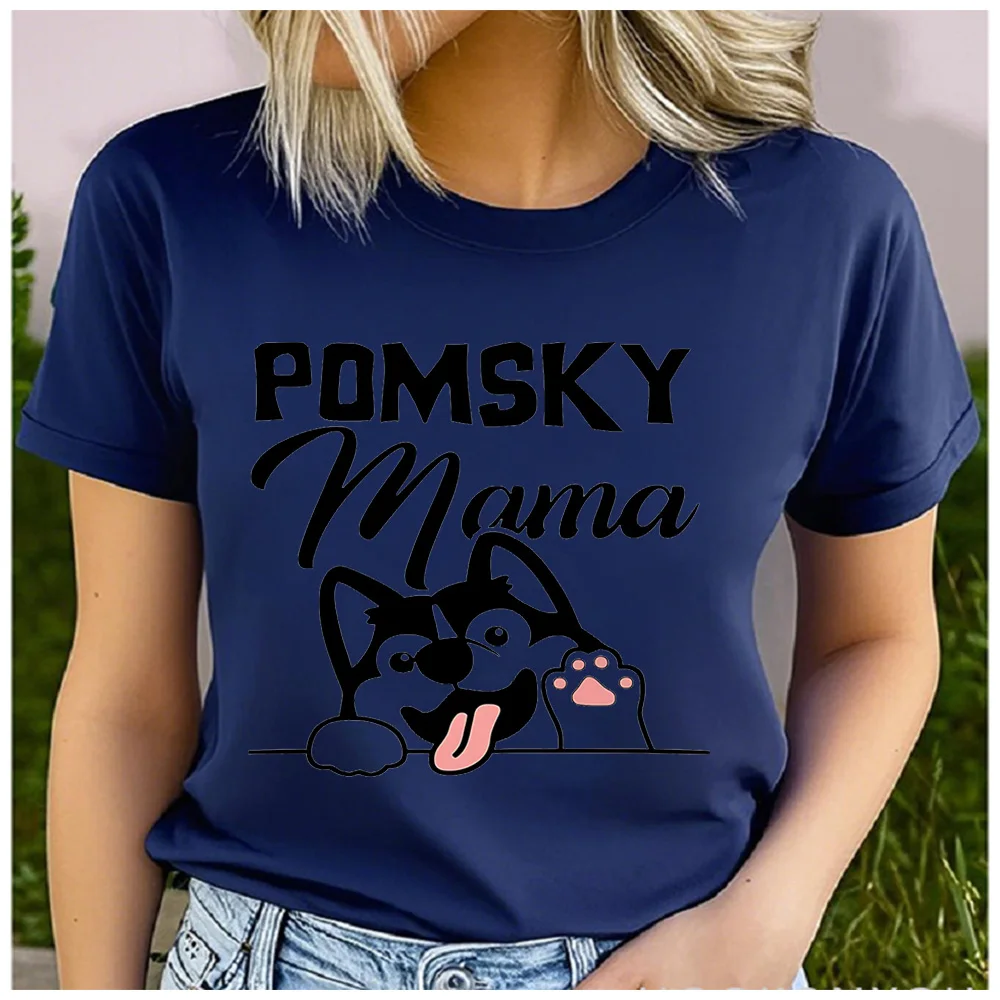 Cotton 100% Pomsky Mama Graphic T Shirt Women Cute Peeking Pomsky Puppy Paw Print Short Sleeve Tee Gift For Pomsky Dog Mom Pet L