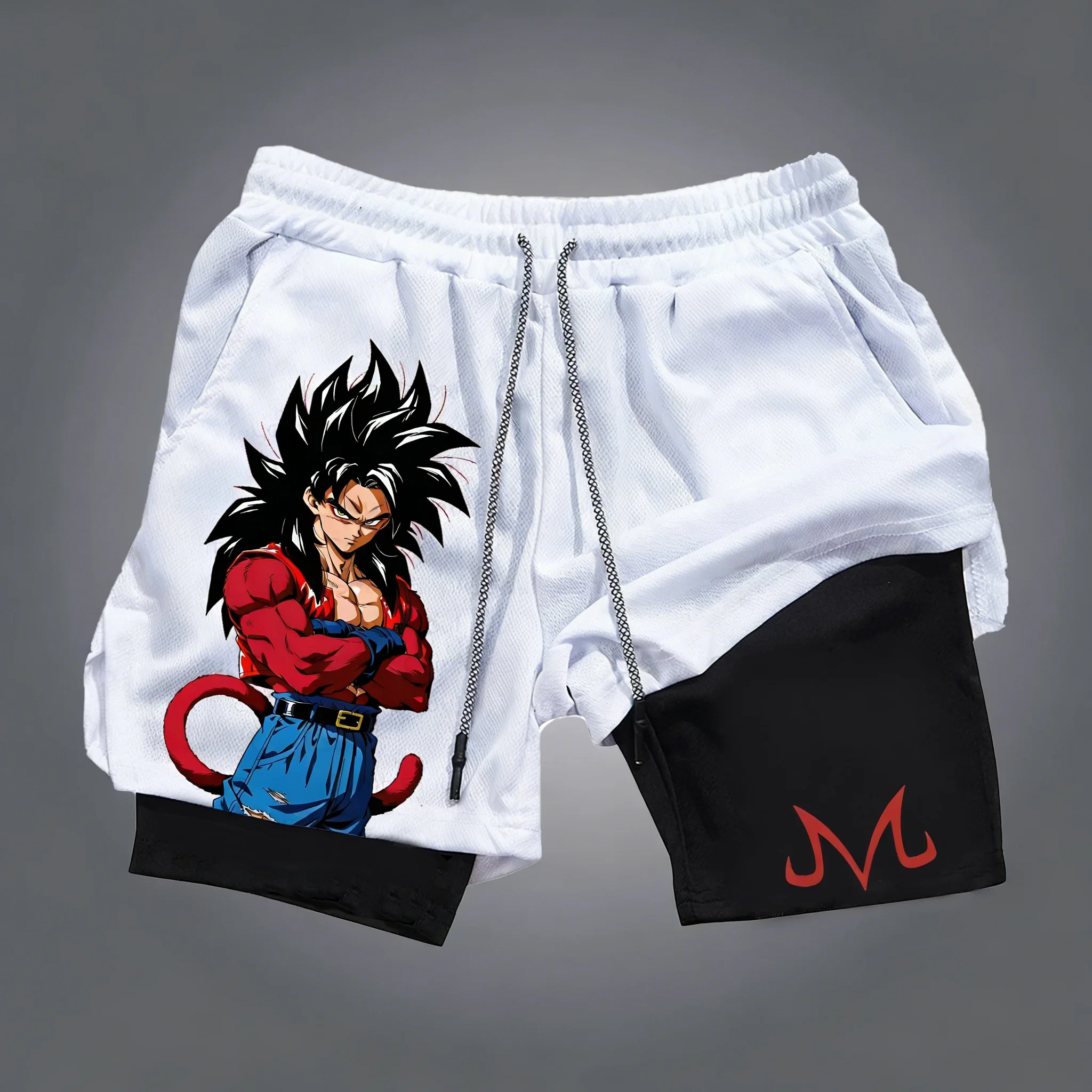

Dragon Ball Anime Peripheral GOKU Vegeta Printed Sports Double-layer Shorts 2025 American Men's Summer Loose Breathable Pants