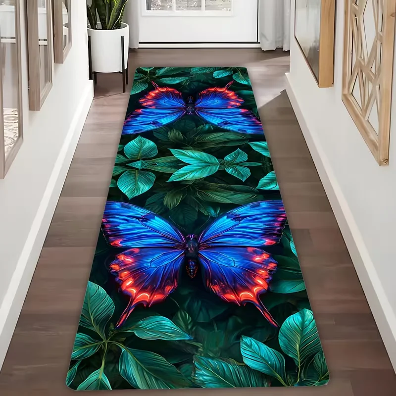 Dark Night Moon Moth Floral Long Runner Rug Anti Slip Floor Mat Gothic Starry Soft Bedroom Hallway Entrance Corridor Carpet
