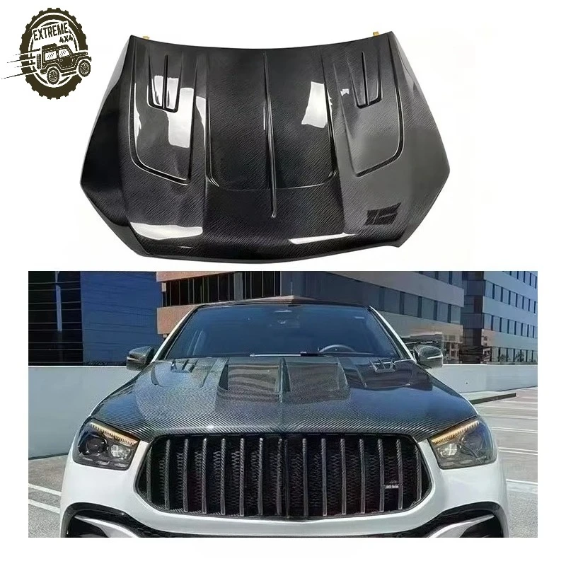 

New Carbon Fiber Riveted Car Hood For Mercedes Benz GLE53/GLE63/GLE450 2020+ Engine-Universal Fitment Black Easy Installation 1
