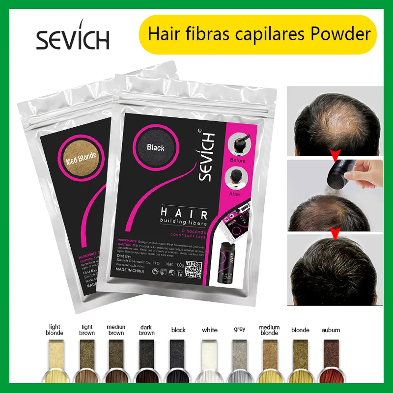 Fibras Capilares para el cabello, polvo de queratina, espray espesante para el crecimiento del cabello, bolsa de recarga, polvo de crecimiento instantáneo de peluca, 100g