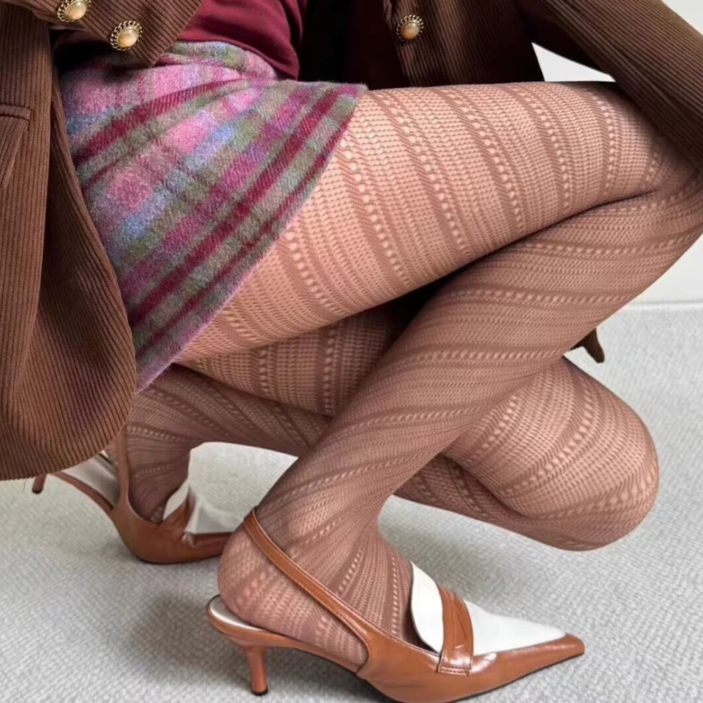 

Autumn Coffee Tights Sexy Diagonal Lines Design Bodystockings Show Slim Pantyhose Winter Fishnet Socks for Women gifts