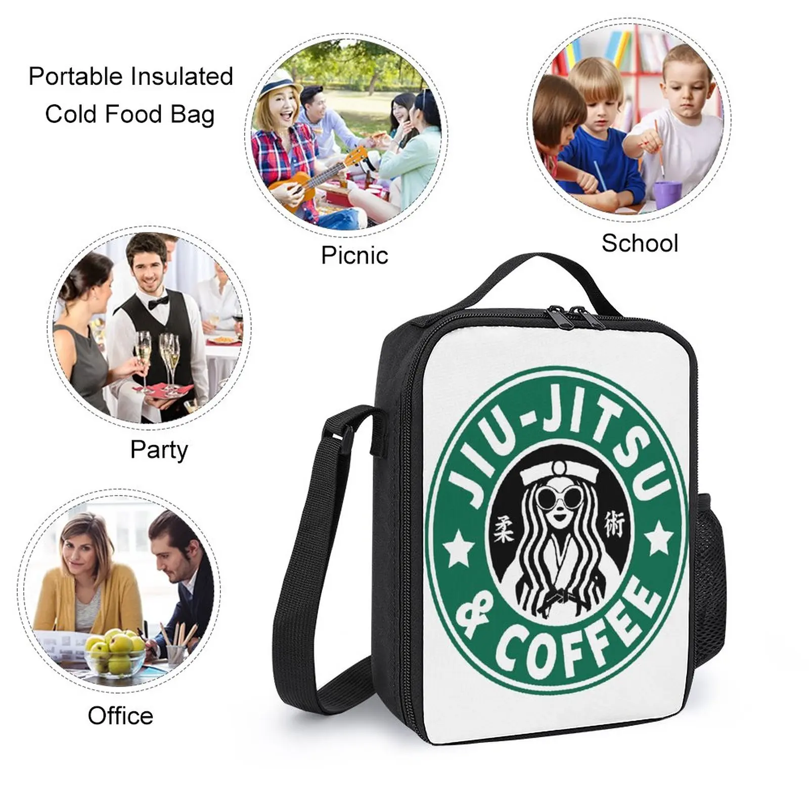 JIU JITSU AND COFFEE Batteries, NY BRAZILIAN JIU, Sac à dos, Sac à lunch, Sac à stylo, Fourre-tout durable, Confortable, Voyage, Un, Ensemble 3 en 1, 17 po