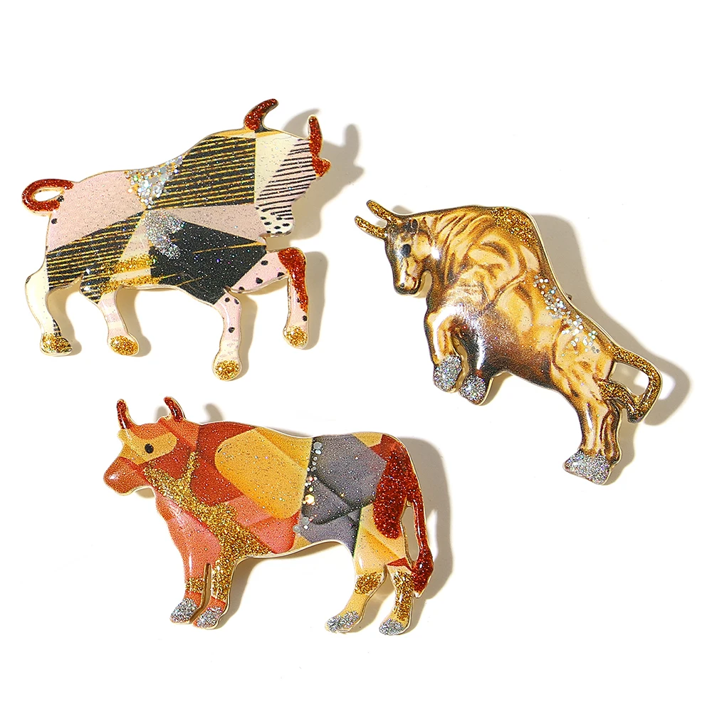 ALLYES Colorful Enamel Cow Brooch for Women Men Exaggerated Personality Animal Brooches Shirt Lapel Pins Jewelry Gifts