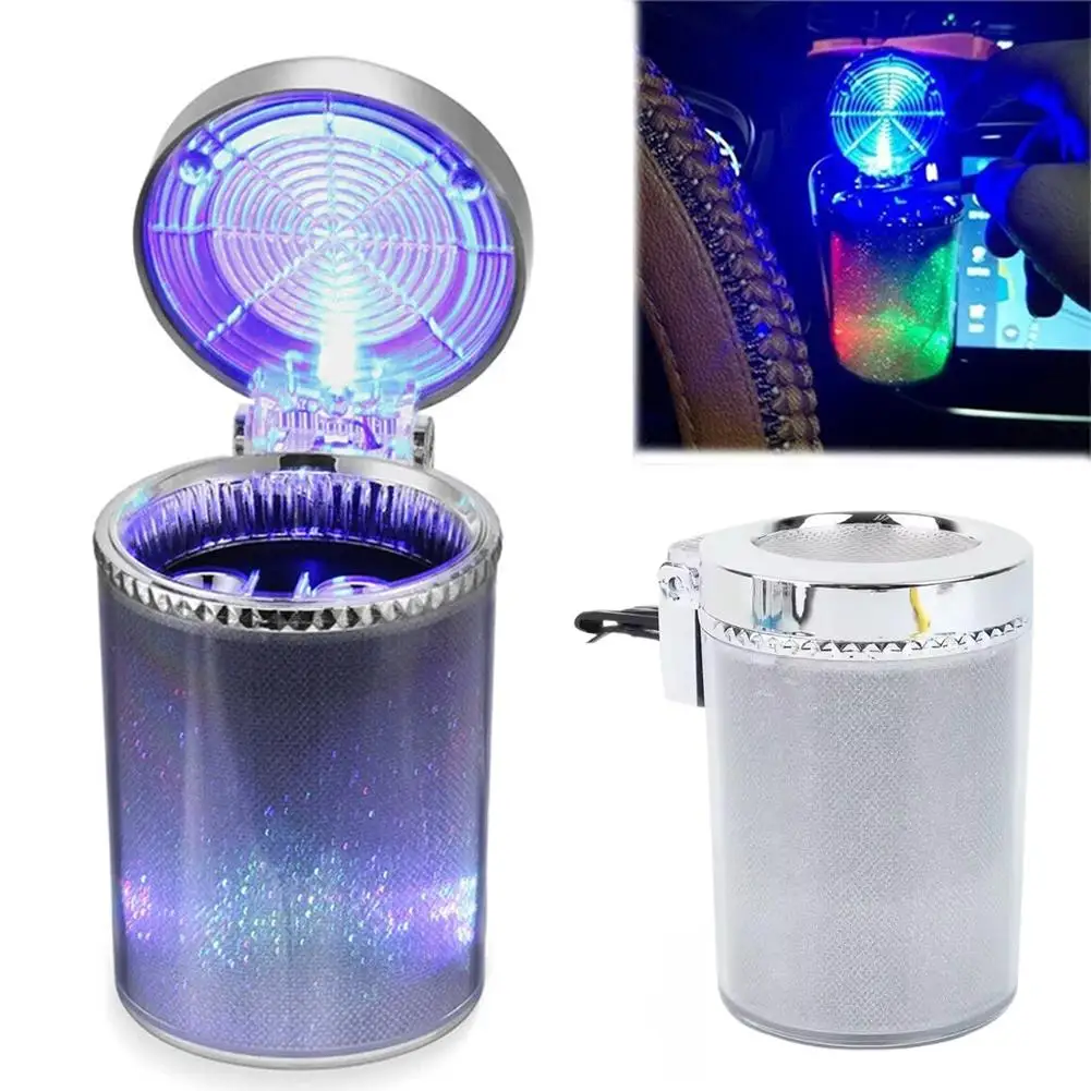 Car air outlet Clip Ashtray With LED Light Universal Tray Auto Holder Flame Box Retardant Ash Cigarette Ashtray Smokeless J4P3