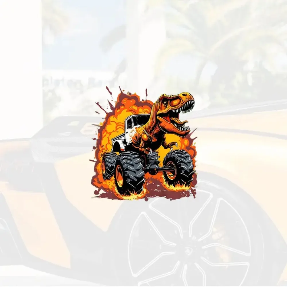 

Effect Roaring T Rex and Truck Vibrant Heat Transfer Patch Durable Vinyl Suitable Motorcycles Laptops Smooth Surfaces