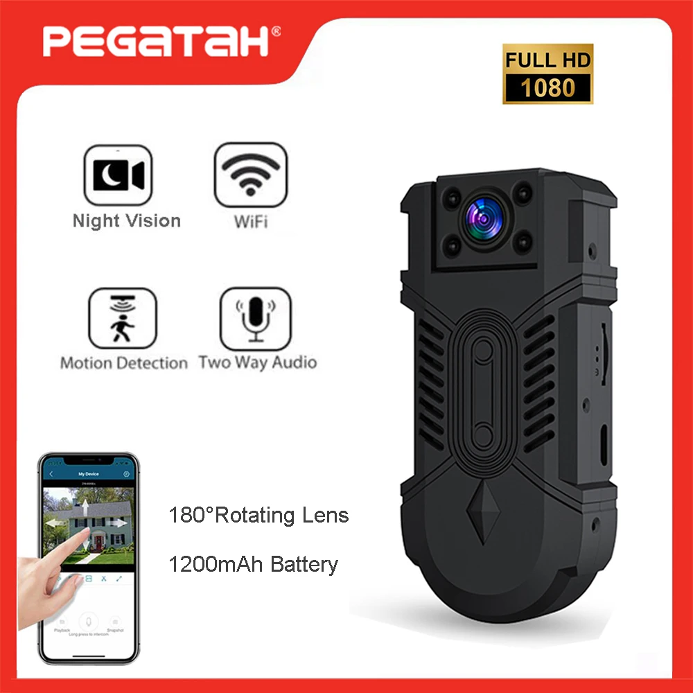 1080P HD Mini Wifi Body Camera 1080P 180° rotatable Recording Camcorder Night Vision Sports Nanny Security Surveillance Cameras