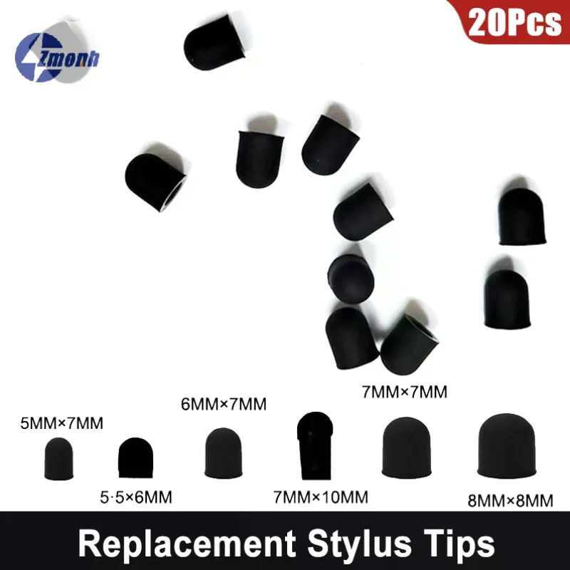 

20Pcs Soft Replacement Stylus Tips Multiple Sizes Silicone Nib Cover Capacitive Screen Nibs Rubber Covers For Touchscreen Pen