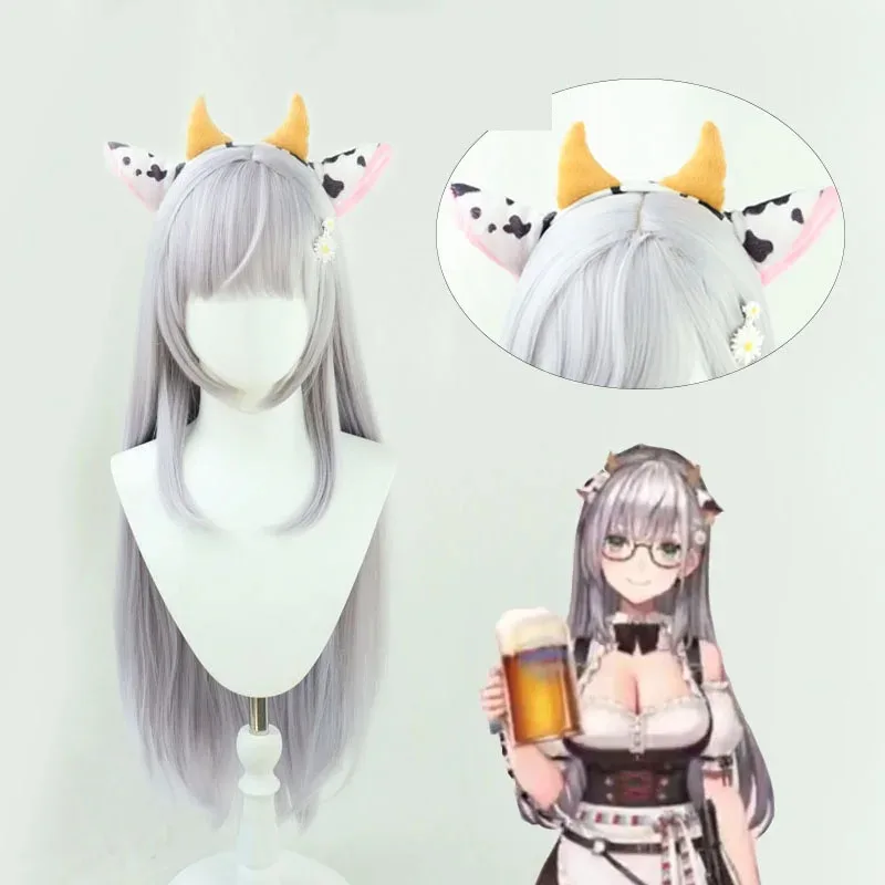4 أنواع VTuber Shirogane نويل شعر مستعار تأثيري Hololive الخيال Youtuber الفتيات تأثيري شعر مستعار مقاوم للحرارة