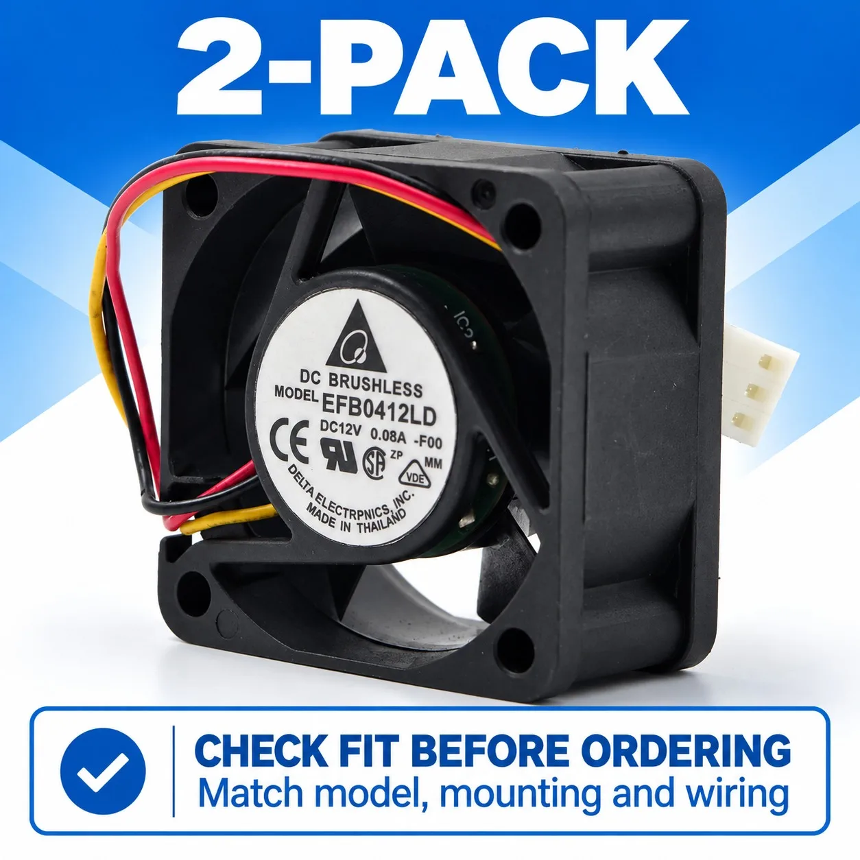EFB0412LD PC Case Cooling Fan 40x40x20mm 4020 12V 0.08A Dual Ball Bearing 2-Pack for DELTA