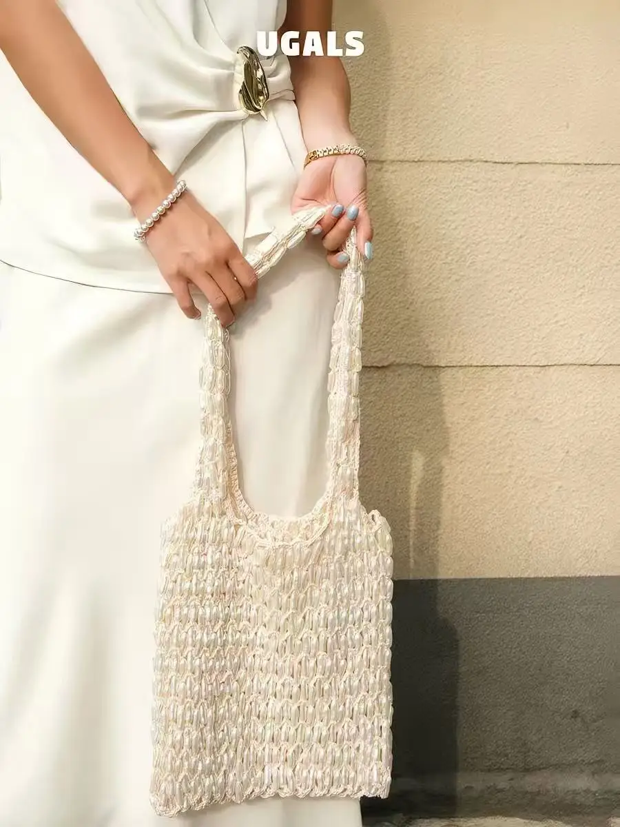 

Fashion Beads Beaded Woven Handmade Bucket Bag Large Capacity Women Handbag High Quality Casual Bag Female Shoulder Underarn Bag