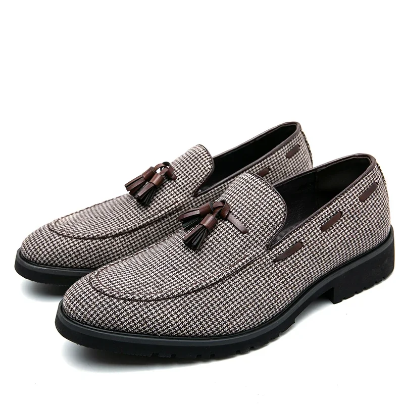 Loafers Men Brown Plaid Tassel Canvas Fashion Business Breathable Casual  of  Men Shoes Zapatos Hombre