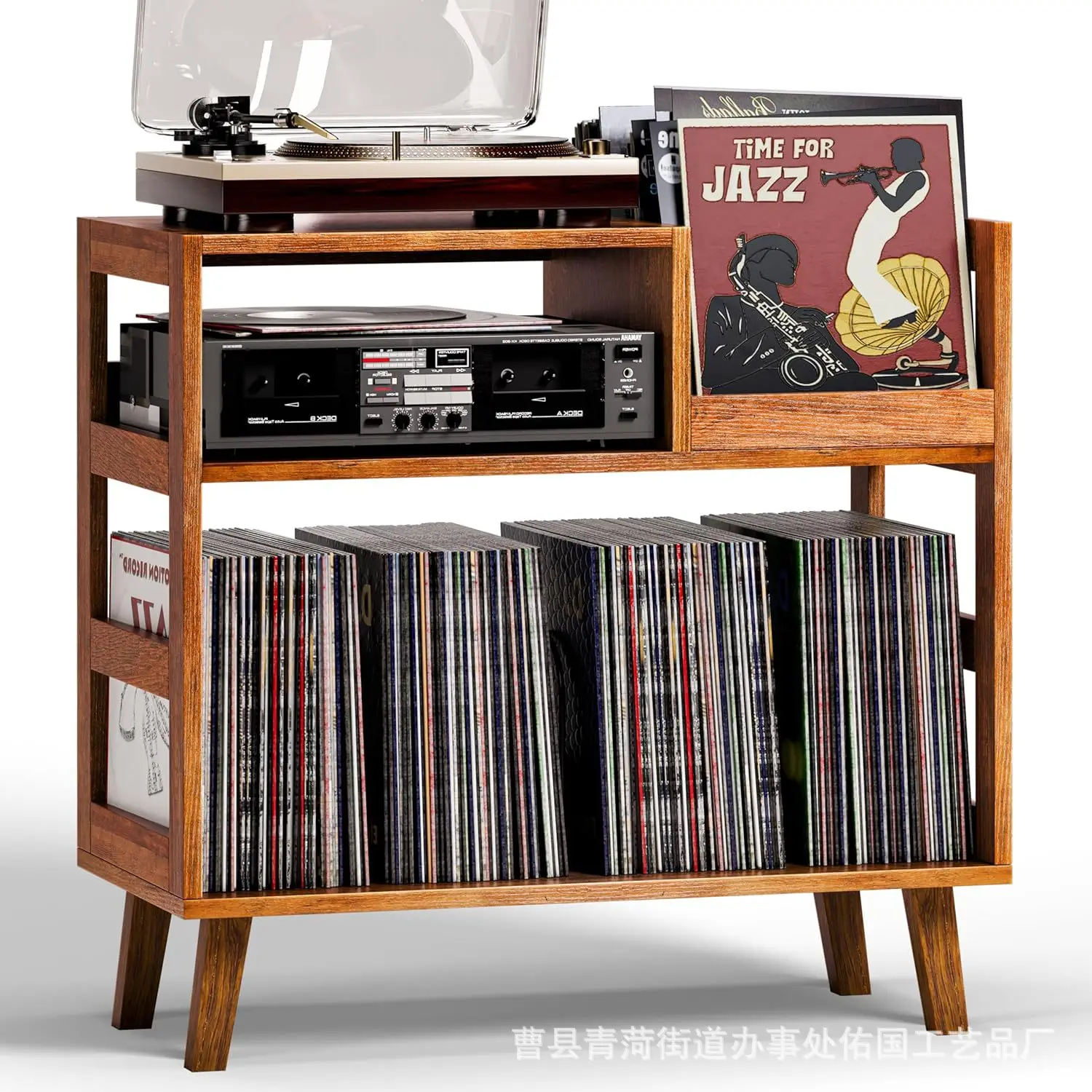 Solid wood Nordic mobile vinyl record player cabinet Solid wood storage rack Living room magazine cabinet Household combination
