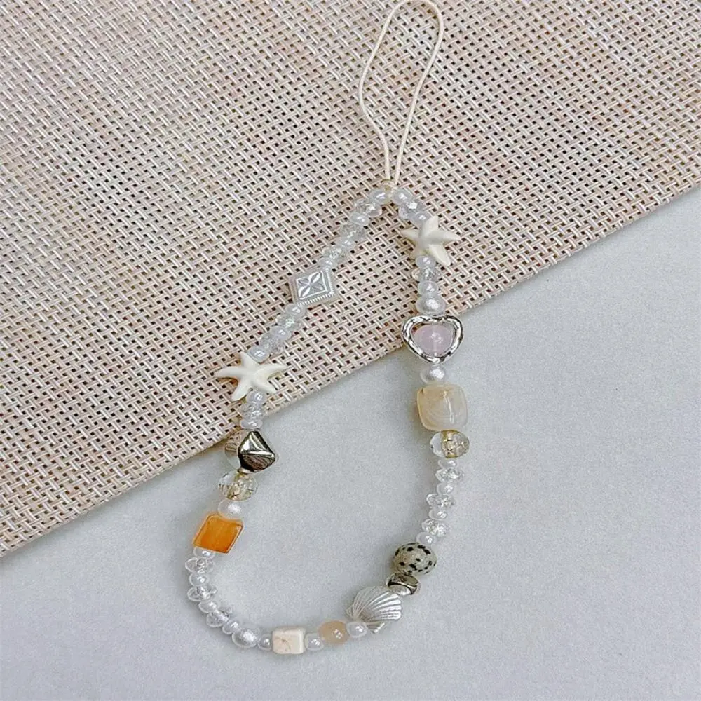 

Милый брелок-цепочка для телефона с бусинами, ручной работы, ремешок на запястье для телефона, подвеска-шарм со звездами и жемчугом