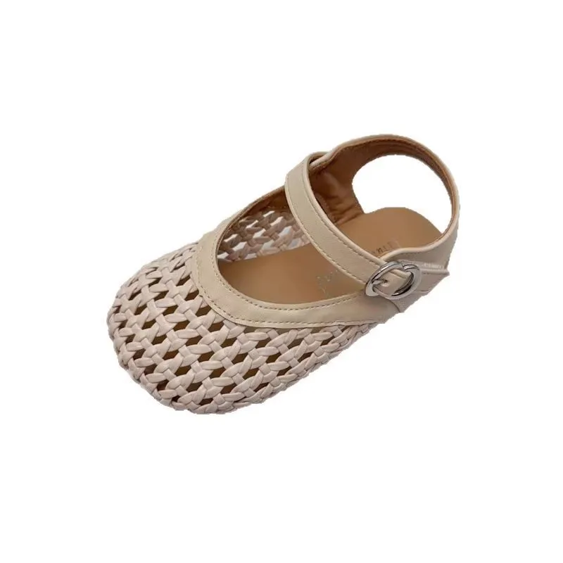 Fashion Little Princess Sandals Toddler Outdoor Sports Shoes Little Kids Woven Rhinestone Hollow-Out Sandals Baby Walking Shoes
