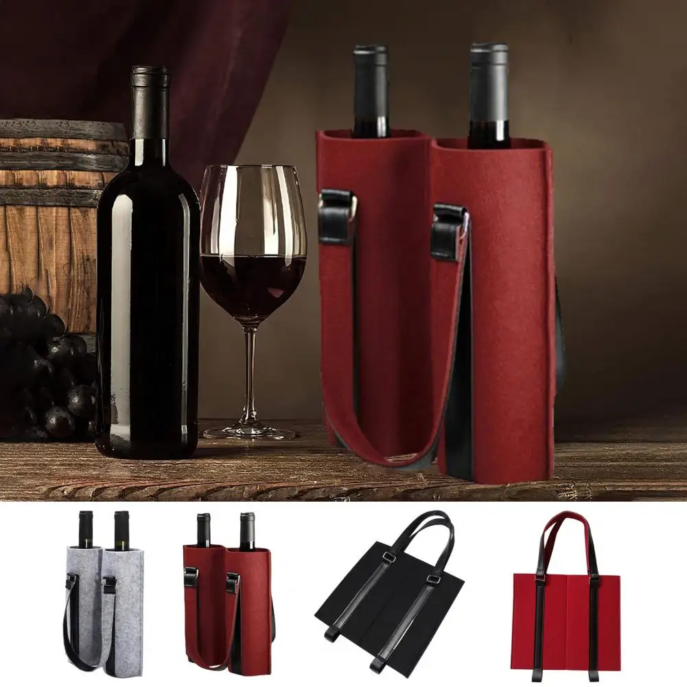 

Beverage Pouch Wine Packaging Bag Stylish Wine Carrier Tote Bag Fall Prevention Felt Handbag for Champagne Beer Beverage Bottles