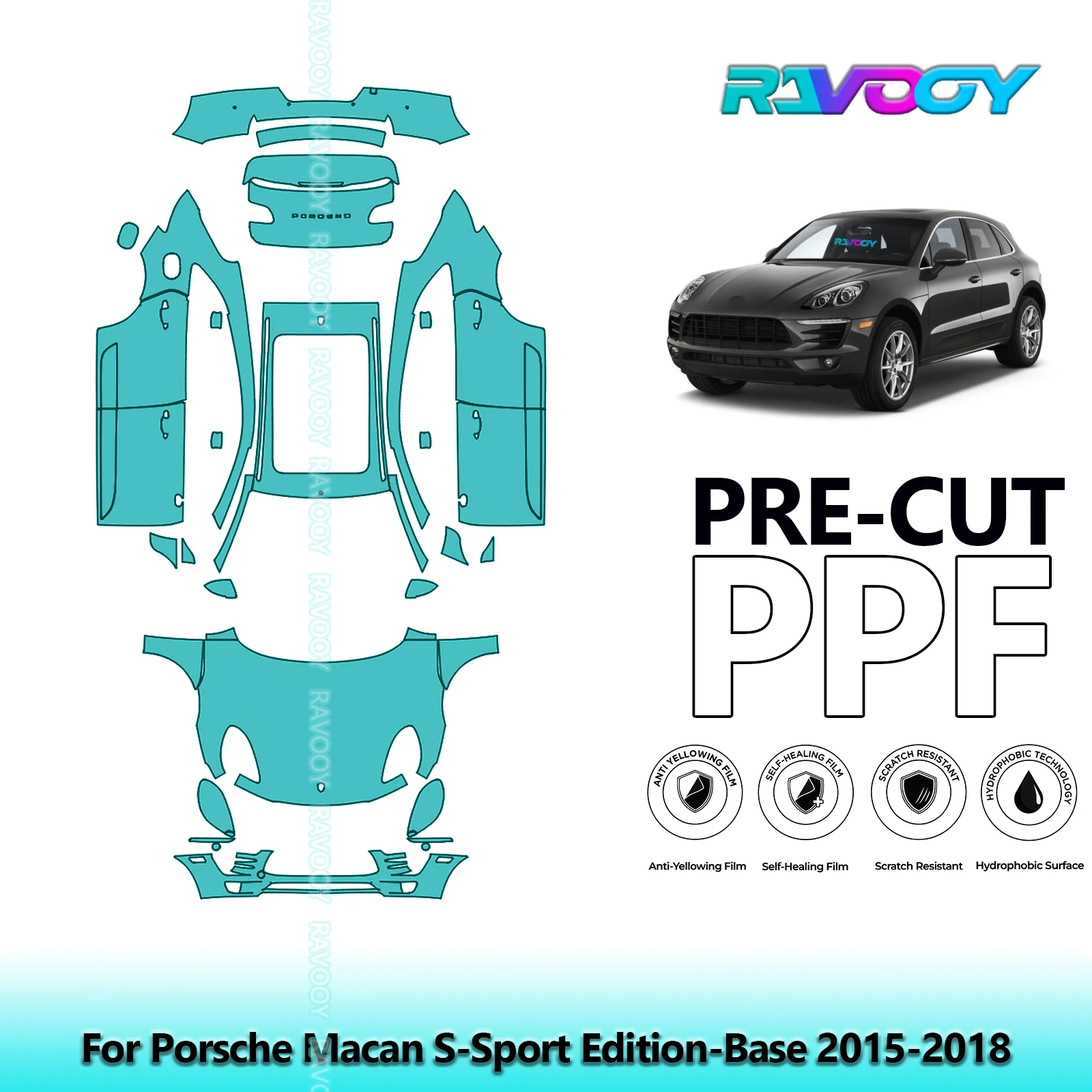 

For Porsche Macan S-Sport Edition-Base 2015-2018 Full Vehicle Clear Bra 8.5Mil Precut PPF Paint Protection Film