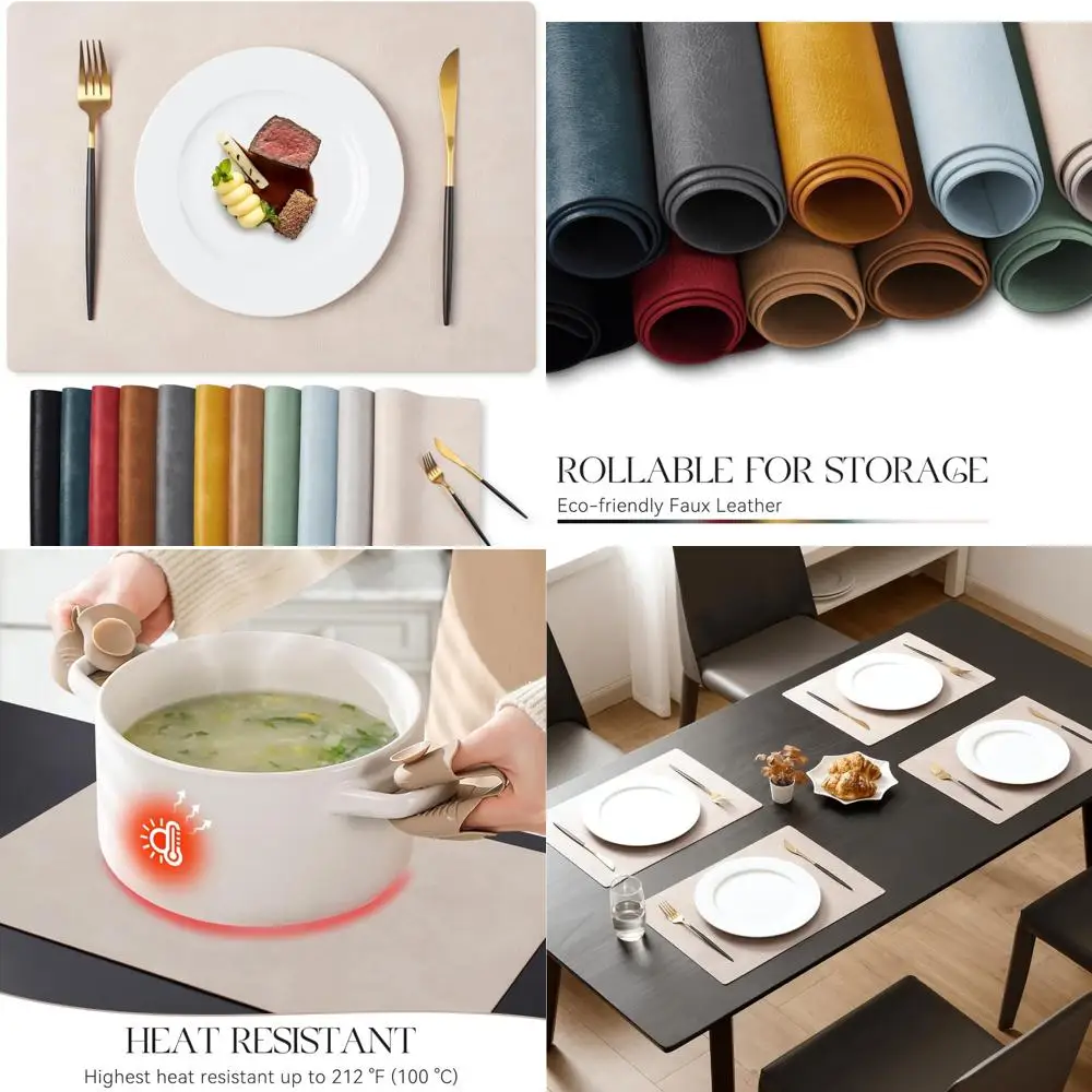 

Waterproof Faux Leather Placemats Set of 12, 12x17 Inches, Oil-Proof, Wipeable, Heat Resistant, Durable PU Mats for Everyday Use