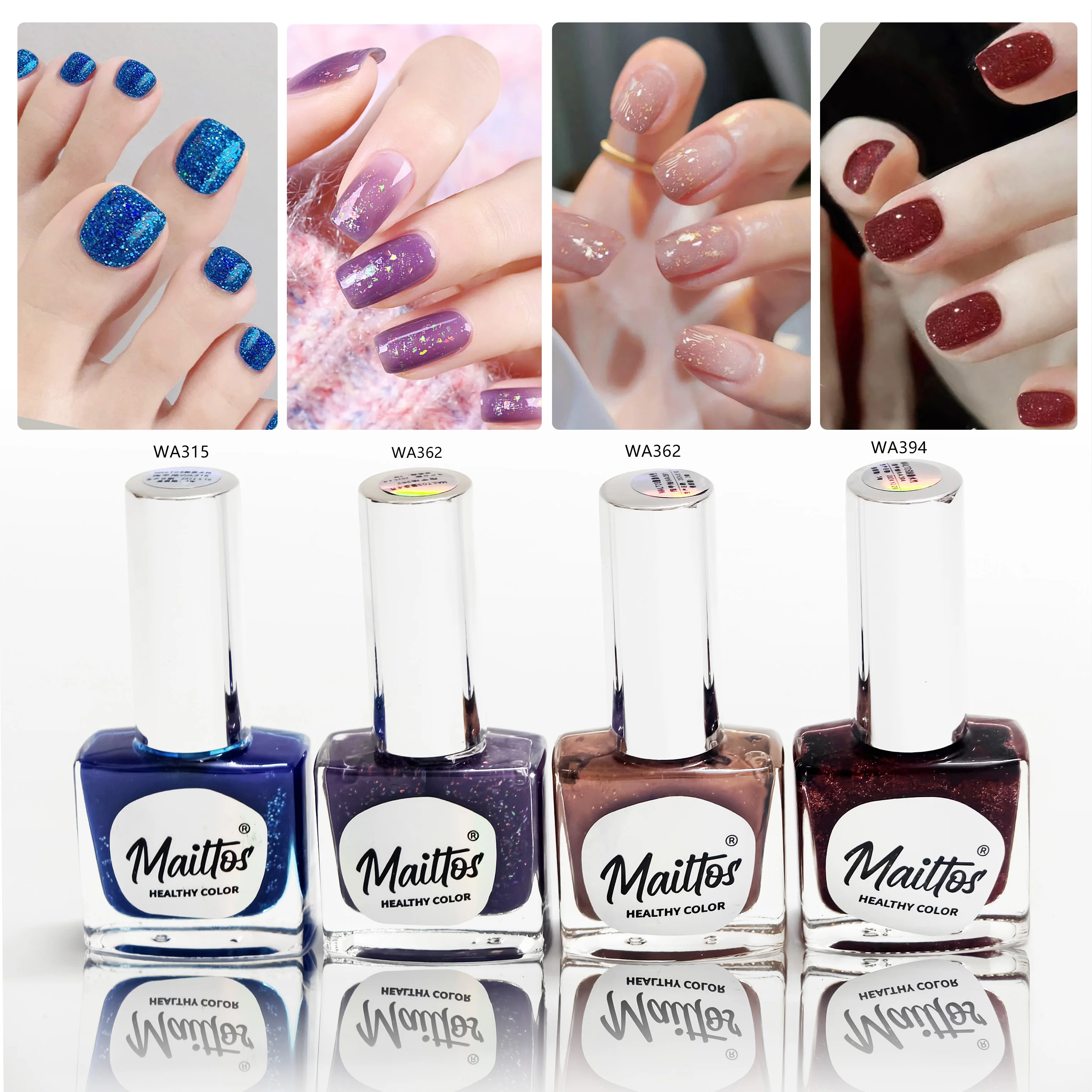 

12mlx4 [315/362/391/394] Evening Glam Sparkle Essentials, Water-based Nail Polish, Oderless, quick dry, No need lamp, easy tear