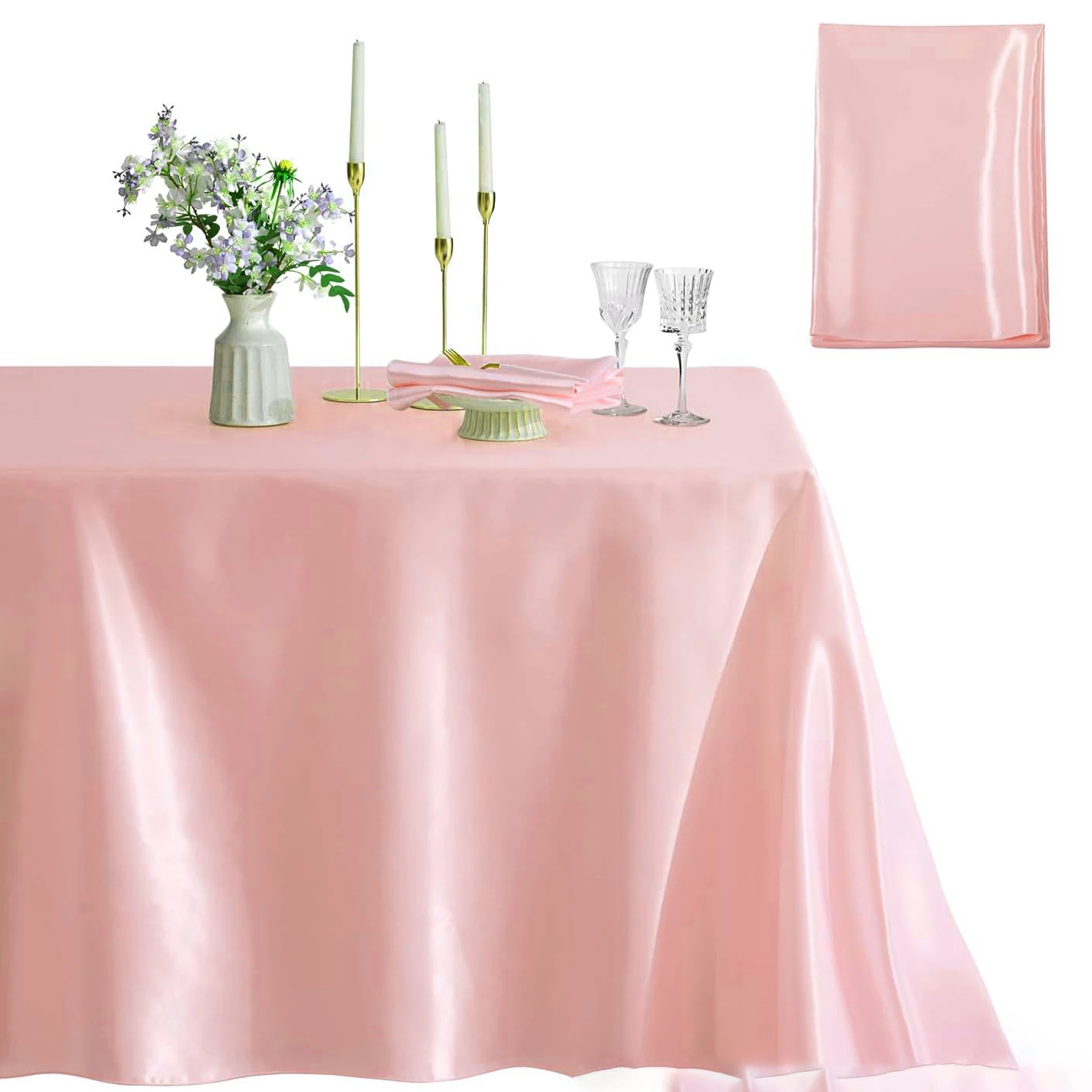 

Rose pink Satin Tablecloth Rectangle Wedding Party Table Cover Solid Color Wedding Banquet Restaurant Party Dining Decor