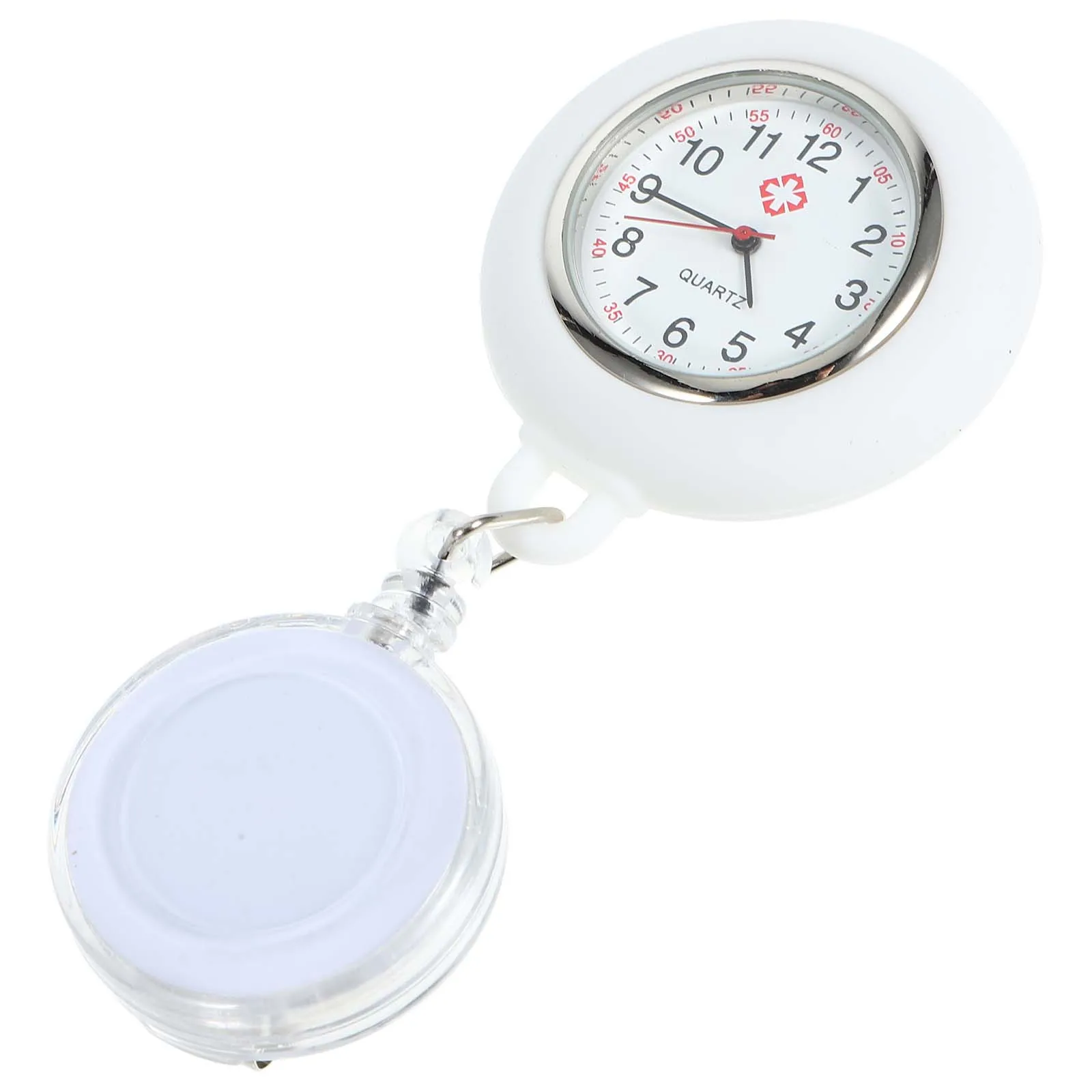 Reloj colgante de bolsillo ligero con diseño de cara de enfermera para estudiante, carrete de insignia con Clip, decoración colgante, color blanco