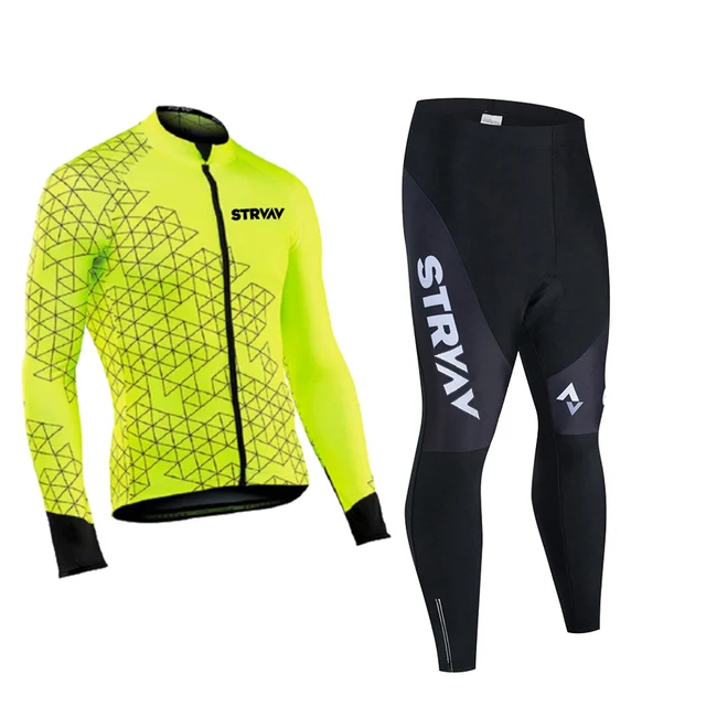 STRVAV-Cycling Jersey Set for Men, Road Bike Shirt, Bicycle Tights, MTB Maillot Culotte, Green Clothing, Autumn, 2023