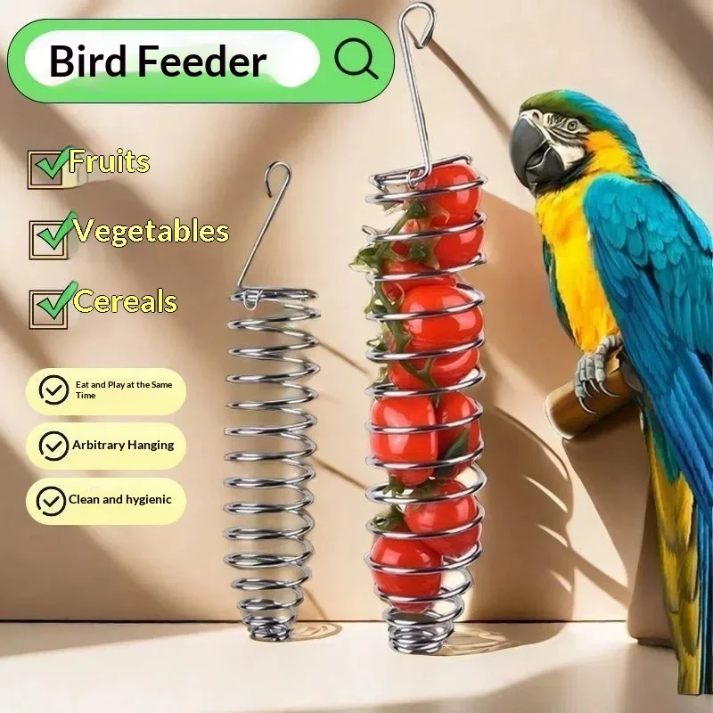 1/3PCS Stainless Steel Spiral Parrot Foraging Feeder Portable Bite‑Resistant Bird Food Holder Cage Accessory