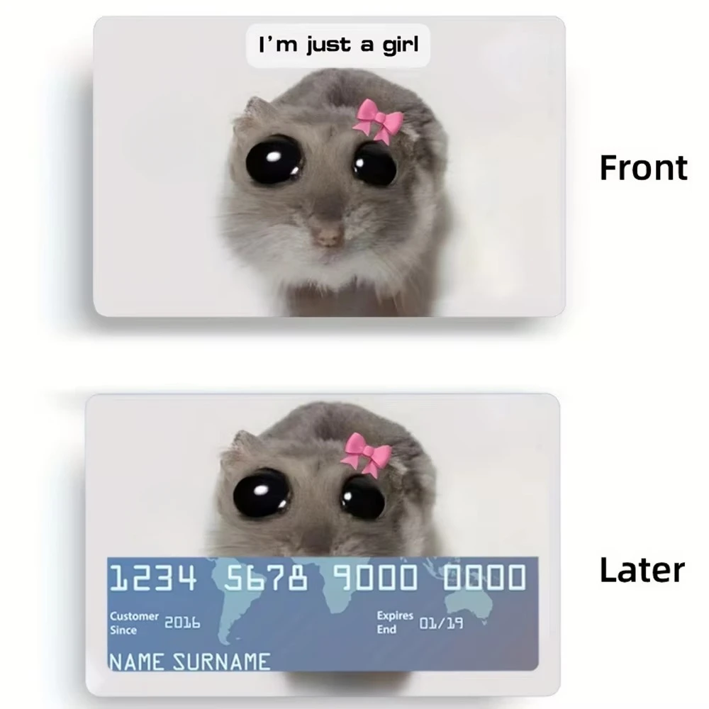 Funny Sad Crying Hamster Meme Anime PVC Sticker Film Skin Cover for Credit Card Debit Bank Card Front Christmas Gift wholesale