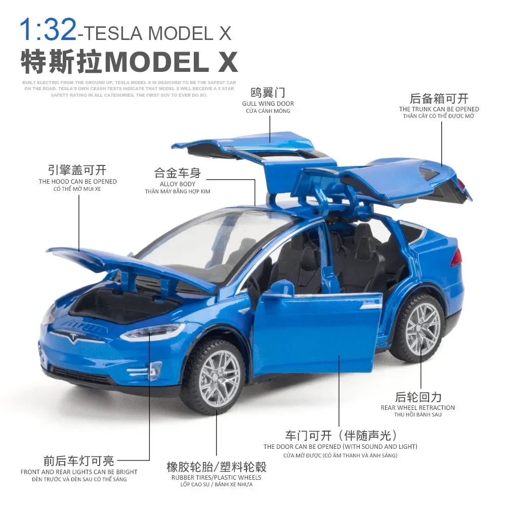 1:32 Tesla MODEL X odlew ze stopu zabawkowy Model samochód dźwięk i światło ściągać tylna metalowa kolekcja symulacji samochodu zabawki chłopcy A311