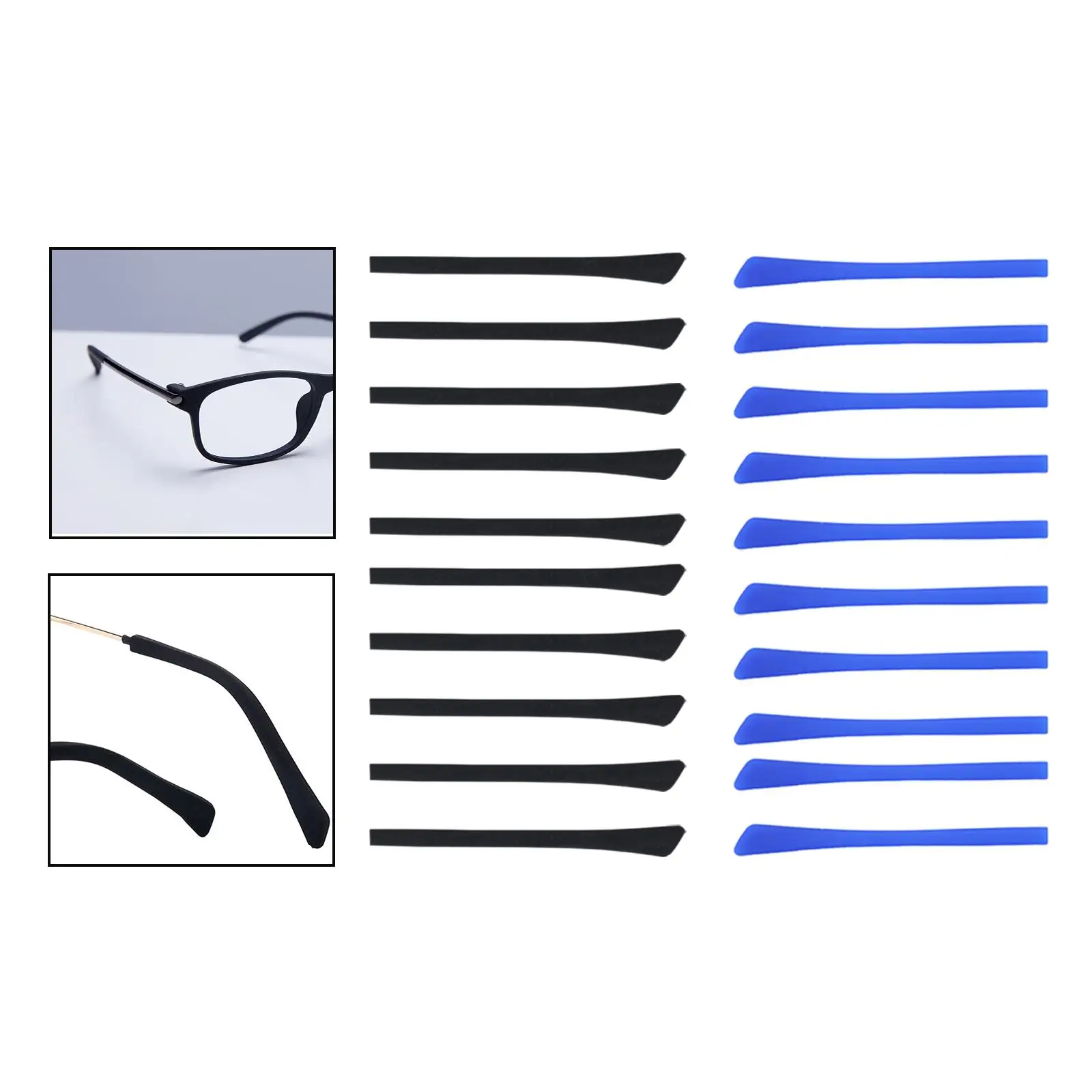 10x Silicone Eyeglass End Tips, Anti Slip Cushion Ear Sock Pieces Replacement Tips Comfort Soft for Thin Metal Eyeglass Legs